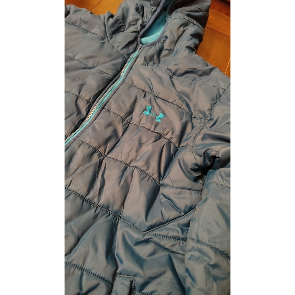 UNDER ARMOUR Boys Winter Jacket Reversible Blue Fleece Storm - Picture 2 of 7